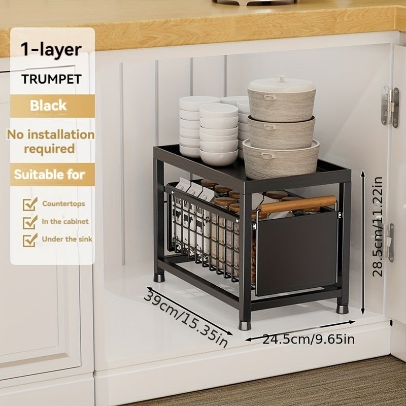 1pc 1/2 Layer Pull-Out Storage Rack Household Storage Pull Basket Multifunctional Storage Rack Suitable for Kitchen Can Be Placed Seasoning, Snack Storage Rack Carbon Steel Paint Black/White/Gray - Image 5