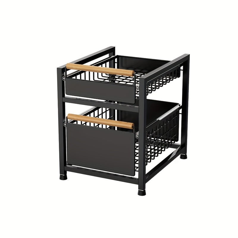 1pc 1/2 Layer Pull-Out Storage Rack Household Storage Pull Basket Multifunctional Storage Rack Suitable for Kitchen Can Be Placed Seasoning, Snack Storage Rack Carbon Steel Paint Black/White/Gray - Image 3