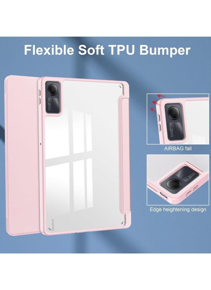 Generic Case For Redmi Pad SE 11 Inch Clear Shockproof Back Cover Built-in Pencil Holder Auto Sleep/Wake (Pink)  - Image 3