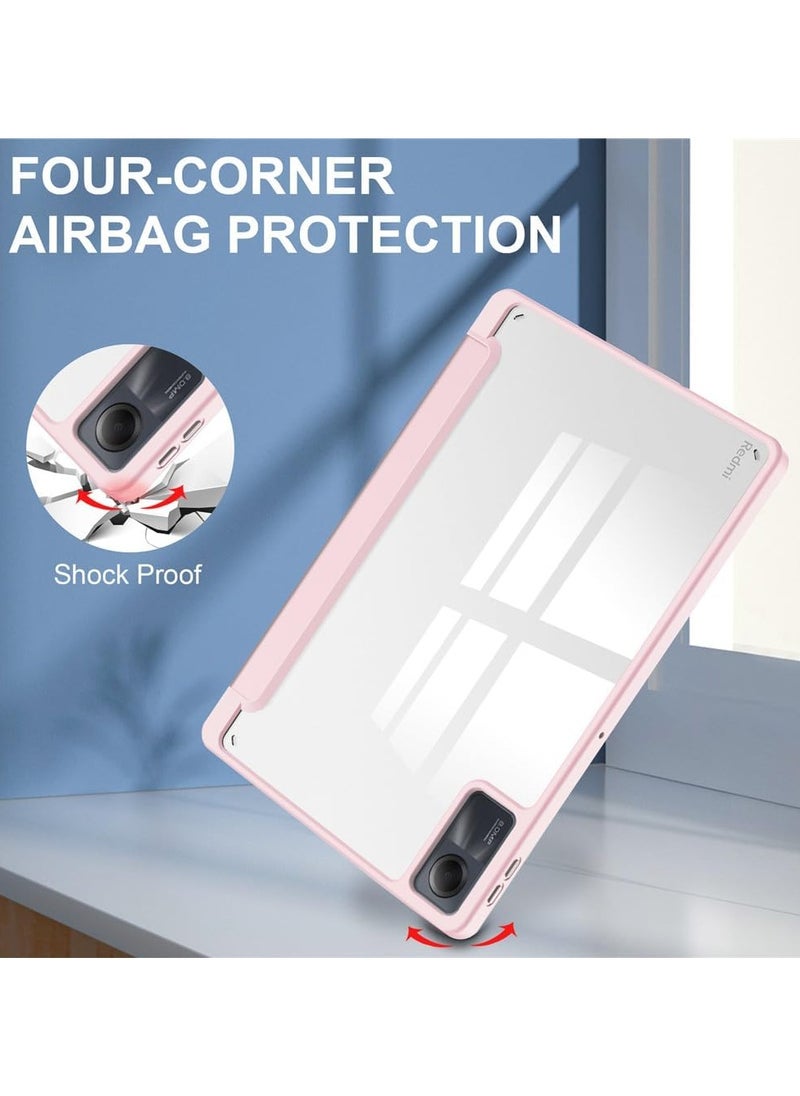 Generic Case For Redmi Pad SE 11 Inch Clear Shockproof Back Cover Built-in Pencil Holder Auto Sleep/Wake (Pink)  - Image 2