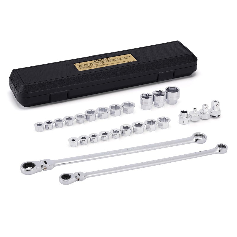 EMENTOL 27PCS Extra Long Flex Head Ratcheting Wrench Set CRV Double Box End Ratchet Wrench Set with 8mm 22mm E8 E22 14 38 12 Socket Adapters Replacement Heads - Image 2