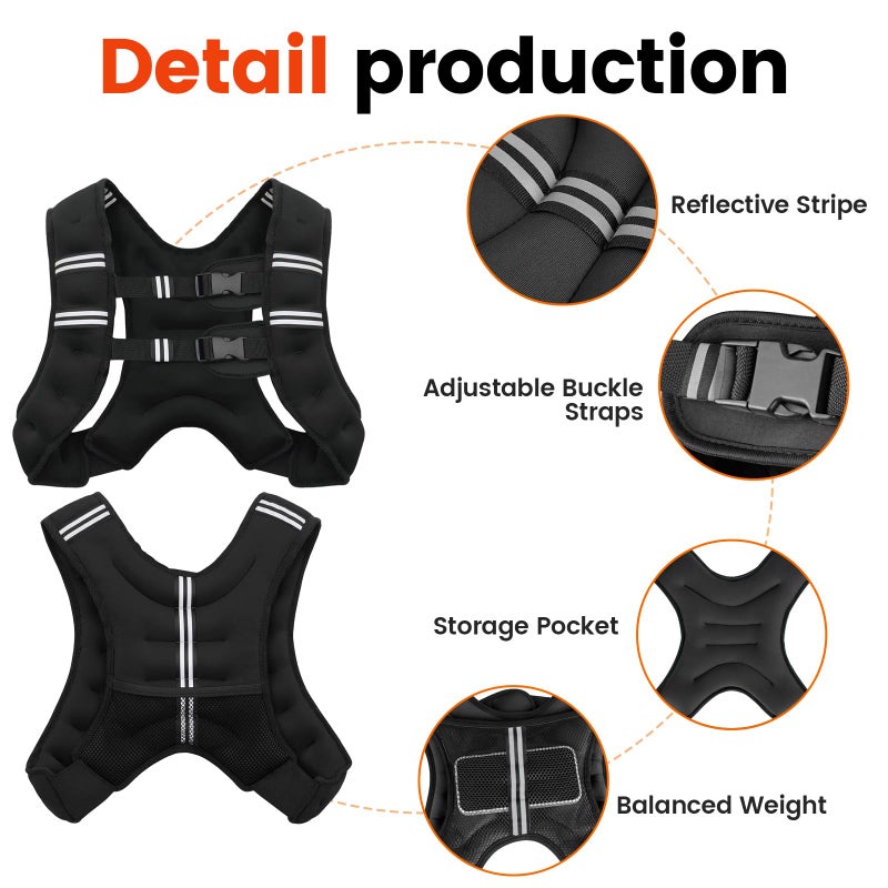Poudee Weighted Vest, 10LB Weight Vest for Men Women, Body Weight Vests Adjustable with Reflective Stripe for Strength Training, Running, Training Workout, Jogging, Walking - 10LB - Image 5