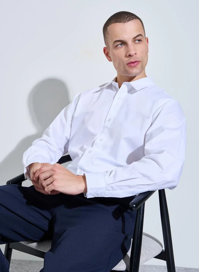 Styli Men White Solid Slim Fit Shirt