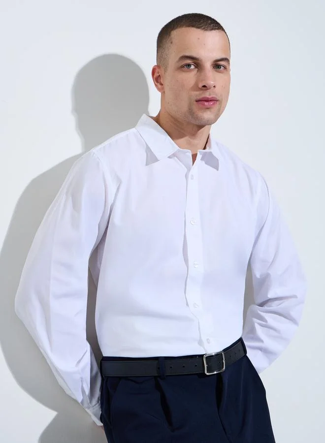 Styli Men White Solid Slim Fit Shirt