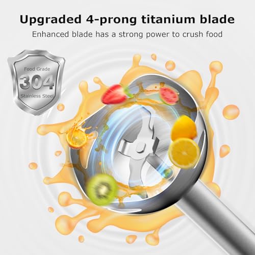 Bonsenkitchen Hand Blender, Immersion Blender with 2 Mixing Speed, Electric Handheld Mixer Portable Stick Mixer with Stainless Steel Blades for Soup, Smoothie, Puree, Baby Food - Image 4