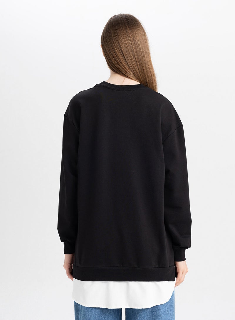 DeFacto Black Regular Fit Crew Neck Tunic With Hem Detail  - Image 2