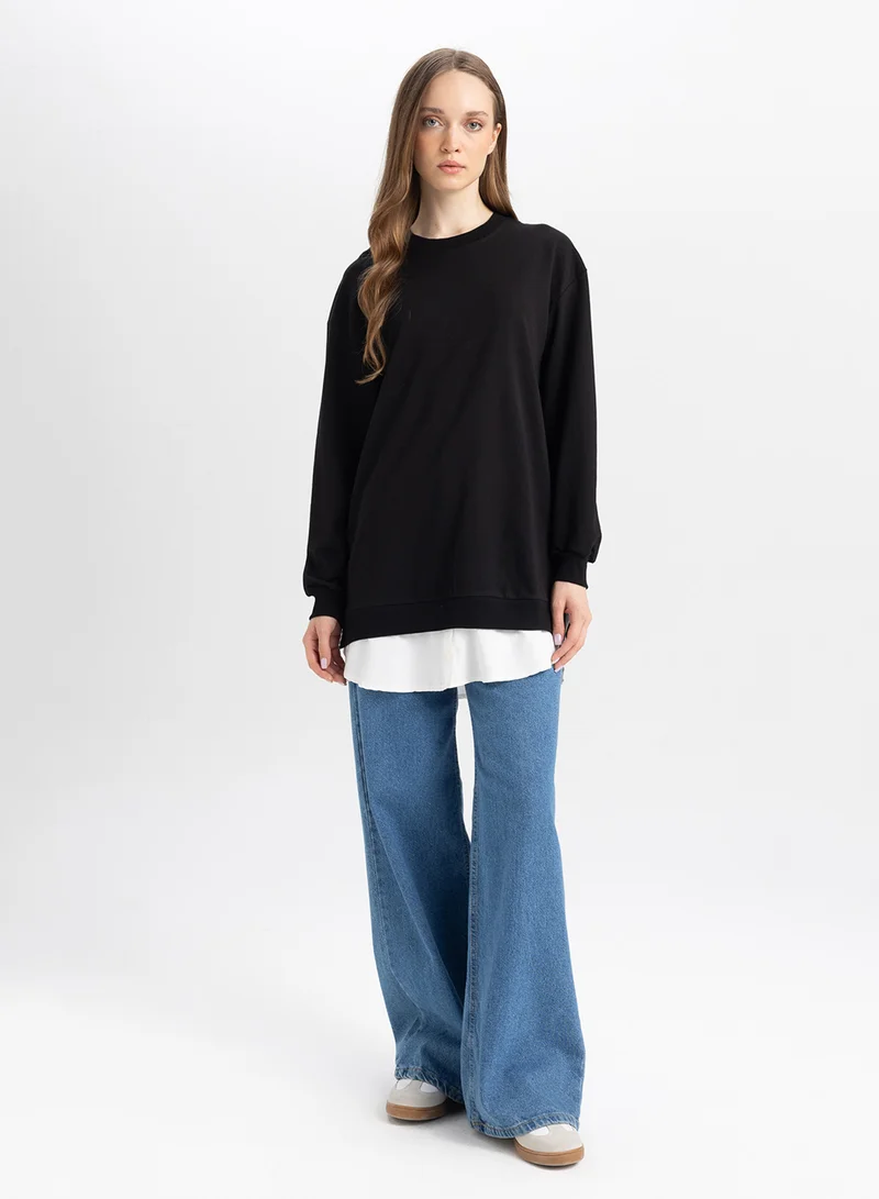 DeFacto Black Regular Fit Crew Neck Tunic With Hem Detail