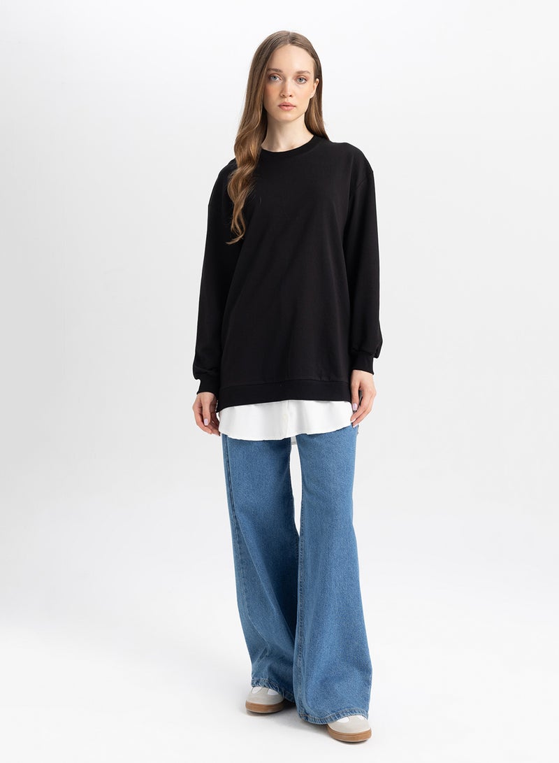 DeFacto Black Regular Fit Crew Neck Tunic With Hem Detail  - Image 5