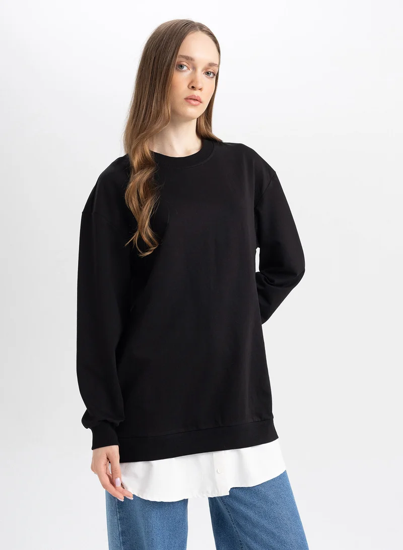 DeFacto Black Regular Fit Crew Neck Tunic With Hem Detail