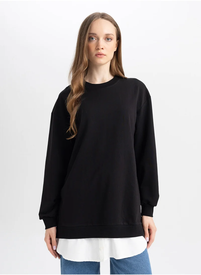 DeFacto Black Regular Fit Crew Neck Tunic With Hem Detail