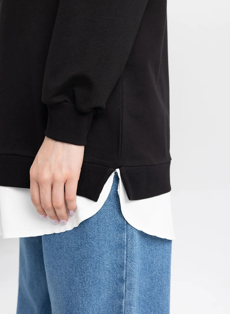 DeFacto Black Regular Fit Crew Neck Tunic With Hem Detail