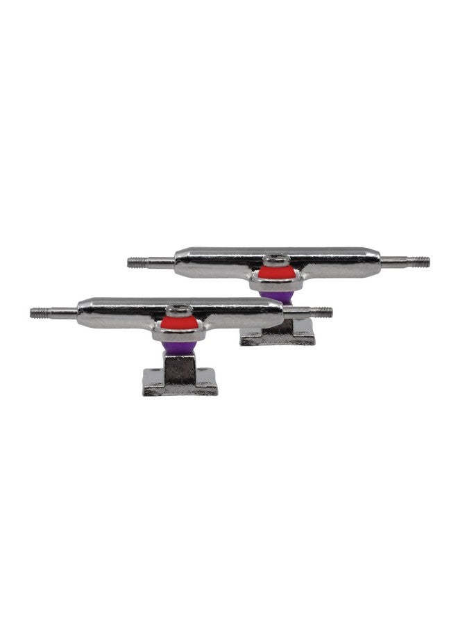 Teak Tuning Prodigy Pro Inverted Fingerboard Trucks with Gold Colored Locknuts & Urethane Tuning, Silver Colorway - 32mm Width - Inverted Kingpin, Solid Axle Style - Tuned & Assembled - Image 1