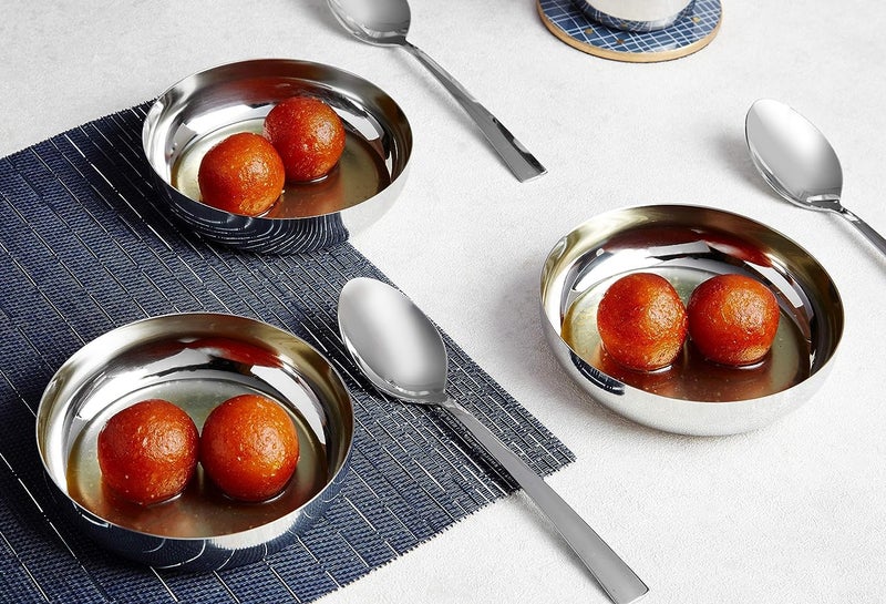 RJ kitchenware Store Stainless Steel Elyssa Halwa/Dessert Plate Set (6 Pieces, 12.5cm Dia) (Small 6 Psc) - Image 3