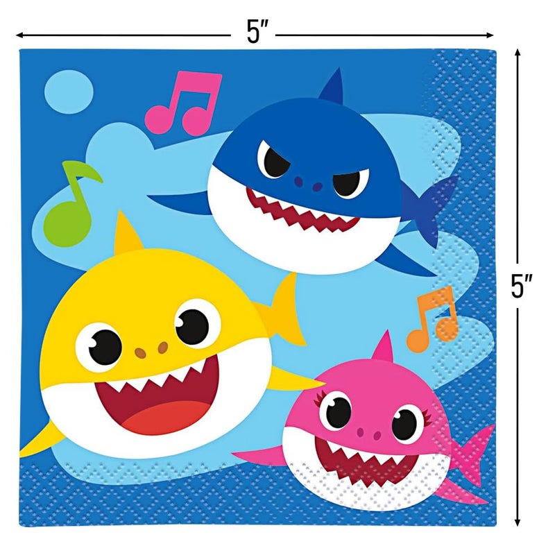 Unique Baby Shark Multicolored Beverage Napkins - 5" (Pack of 16) - Vibrant Paper Napkins, Perfect for Kid's Parties - Image 2