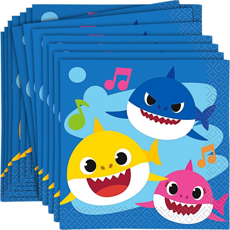 Unique Baby Shark Multicolored Beverage Napkins - 5" (Pack of 16) - Vibrant Paper Napkins, Perfect for Kid's Parties - Image 1