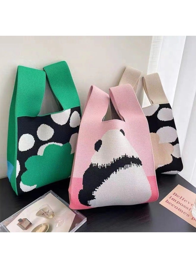 Xipu Cute Panda Knitted Handbag National Trendy Cartoon Wool Women's Bag Wrist Bag Summer Fashion Korean-style All-match-Color:Black Brown-Photo Frame Bear - Image 5