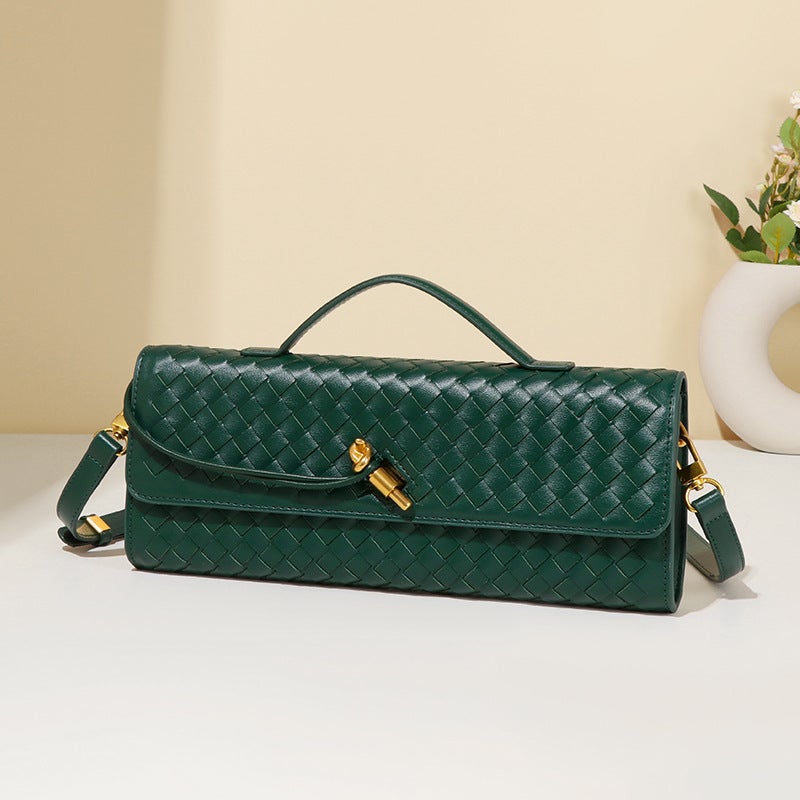 Women's Handwoven PU Leather Crossbody Bag with Gold Clasp - Image 4