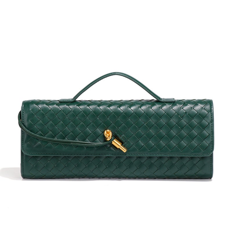 Women's Handwoven PU Leather Crossbody Bag with Gold Clasp - Image 5