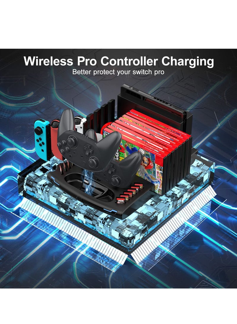 KASTWAVE محطة تنظيم ملحقات سويتش، وحدة تحكم وشاحن J-Cons، وحدة تخزين مفاتيح للألعاب، قاعدة توصيل التلفاز، وحدة تحكم احترافية، حزام معصم، متوافق مع NS وOLED - Image 5