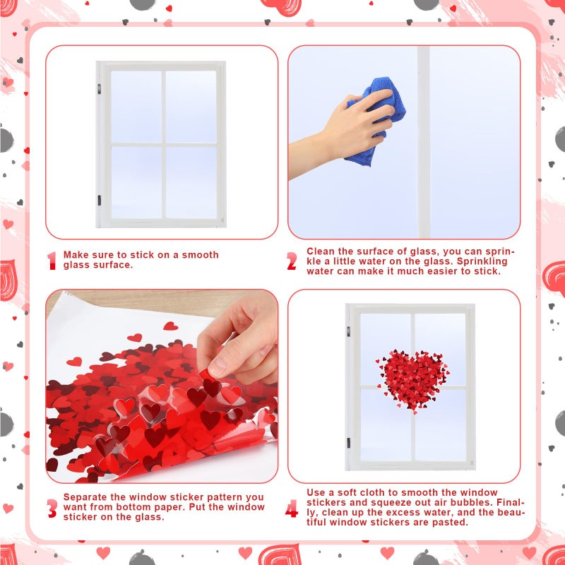 Mooliwe 6 Pcs Valentine's Day Window Clings Red Heart Stickers Decorations Reusable Hearts Shaped Double Sided Wall Door Decal for Wedding Anniversary Home Party Classroom Office Decoration - Image 3