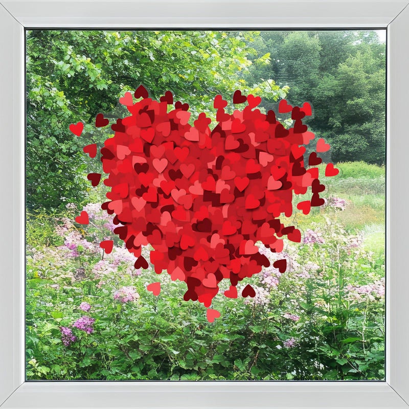 Mooliwe 6 Pcs Valentine's Day Window Clings Red Heart Stickers Decorations Reusable Hearts Shaped Double Sided Wall Door Decal for Wedding Anniversary Home Party Classroom Office Decoration - Image 1