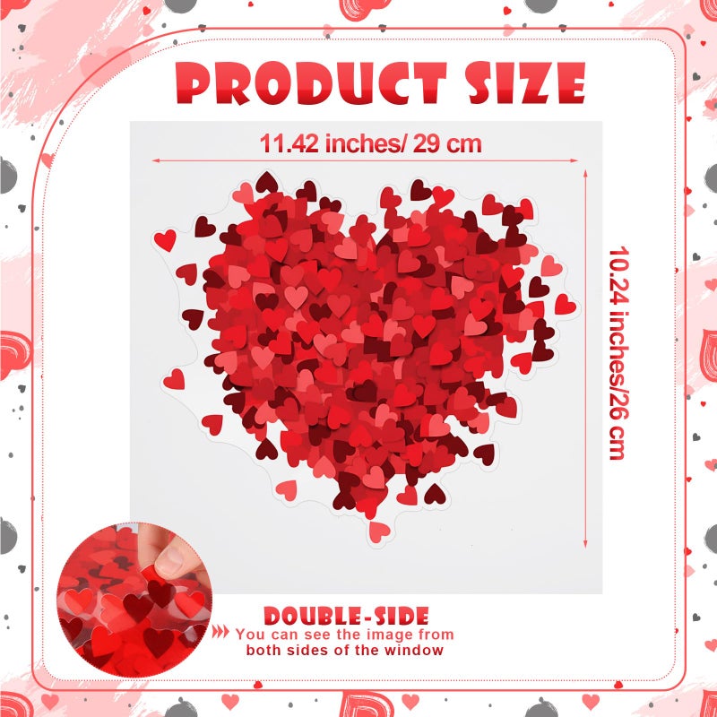Mooliwe 6 Pcs Valentine's Day Window Clings Red Heart Stickers Decorations Reusable Hearts Shaped Double Sided Wall Door Decal for Wedding Anniversary Home Party Classroom Office Decoration - Image 2