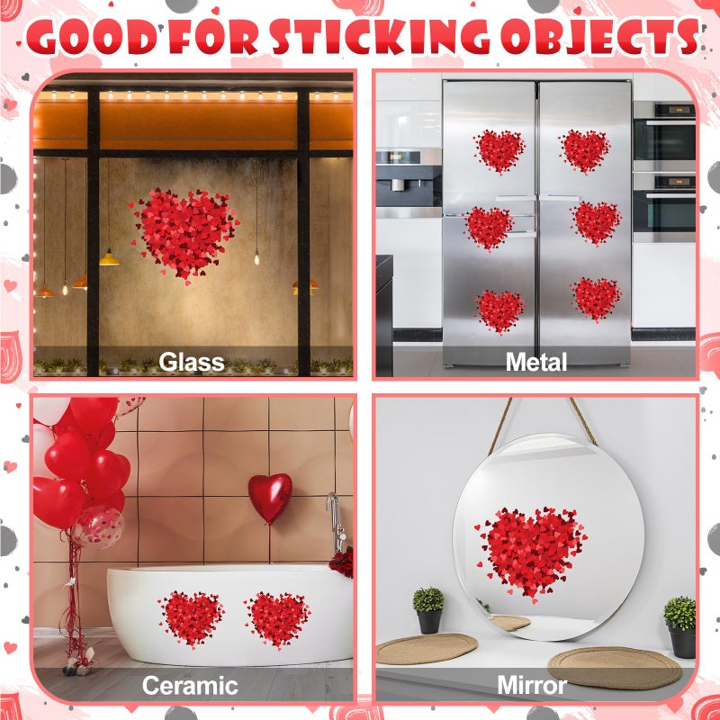 Mooliwe 6 Pcs Valentine's Day Window Clings Red Heart Stickers Decorations Reusable Hearts Shaped Double Sided Wall Door Decal for Wedding Anniversary Home Party Classroom Office Decoration - Image 4