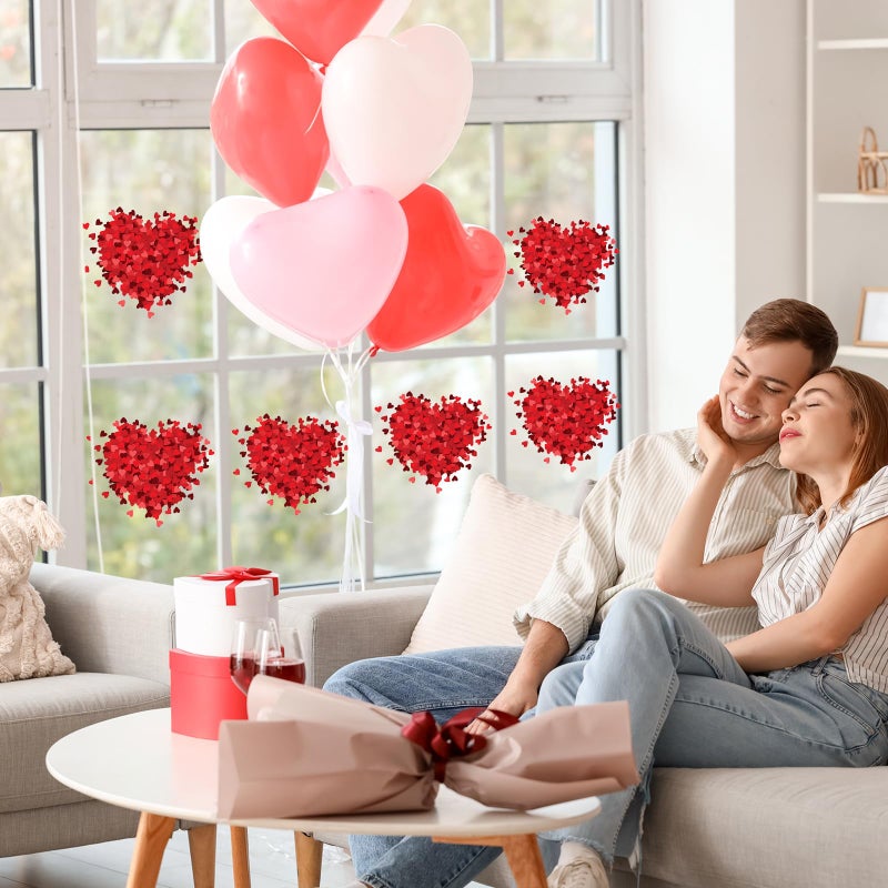 Mooliwe 6 Pcs Valentine's Day Window Clings Red Heart Stickers Decorations Reusable Hearts Shaped Double Sided Wall Door Decal for Wedding Anniversary Home Party Classroom Office Decoration - Image 5