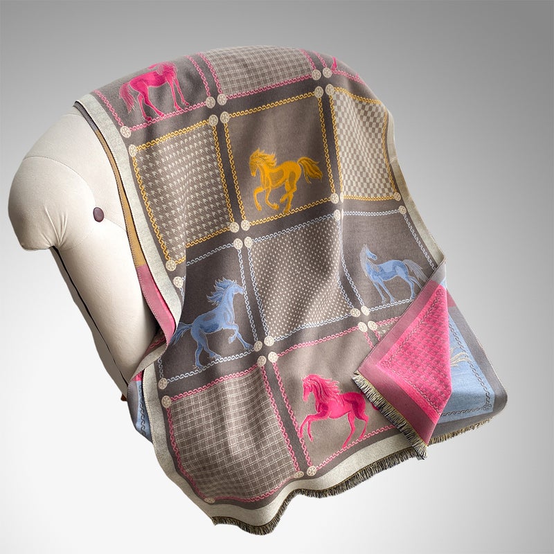 Autumn and Winter Mesh Color Block Horse Collision Fashionable Ladies Imitation Cashmere Warm Scarf Air-Conditioned Shawl Scarf - Image 5