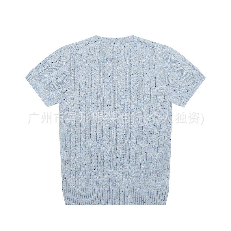 Correct Edition 2025 Fashion Brand New Rl Raff War Horse Small Label Embroidery Rendering Knitted Round Neck Short Sleeve T-Shirt - Image 4