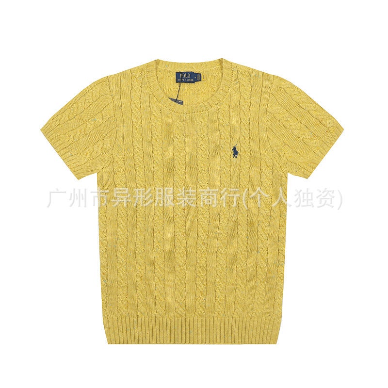 Correct Edition 2025 Fashion Brand New Rl Raff War Horse Small Label Embroidery Rendering Knitted Round Neck Short Sleeve T-Shirt - Image 5