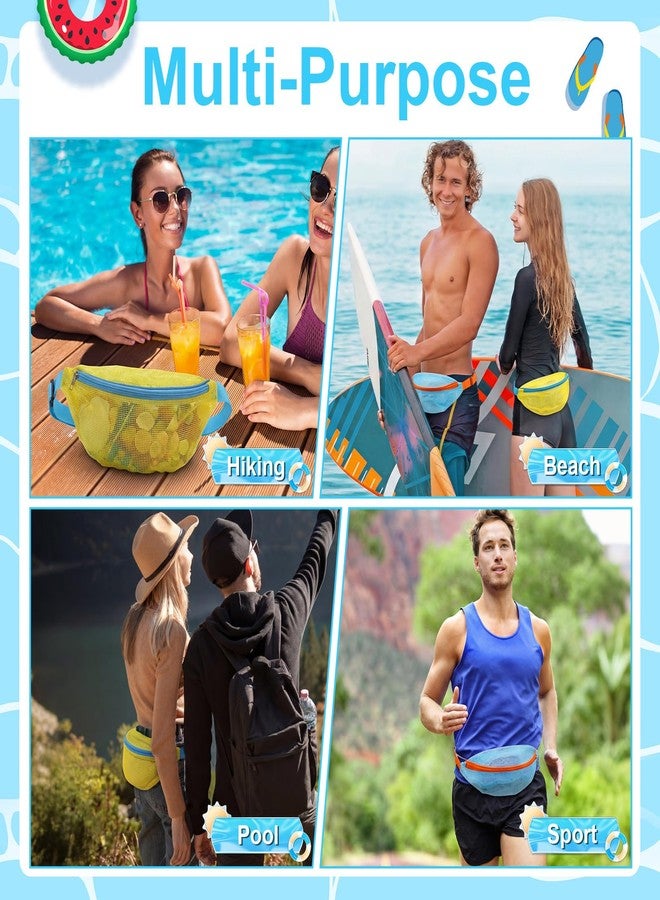 Hsei 2 Pcs Mesh Shell Bags for Beach Shelling Seashell Collecting Fanny Pack Beach Bags with Adjustable Straps for Adults Picking up Shells Rocks Collecting Holding Seashells, Yellow, Blue - Image 5