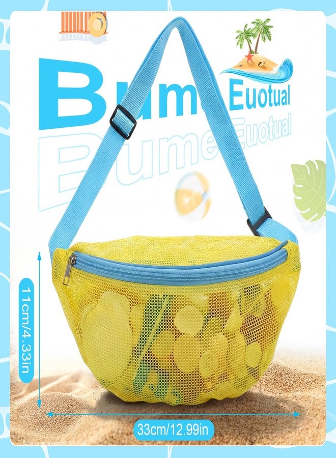 Hsei 2 Pcs Mesh Shell Bags for Beach Shelling Seashell Collecting Fanny Pack Beach Bags with Adjustable Straps for Adults Picking up Shells Rocks Collecting Holding Seashells, Yellow, Blue - Image 4