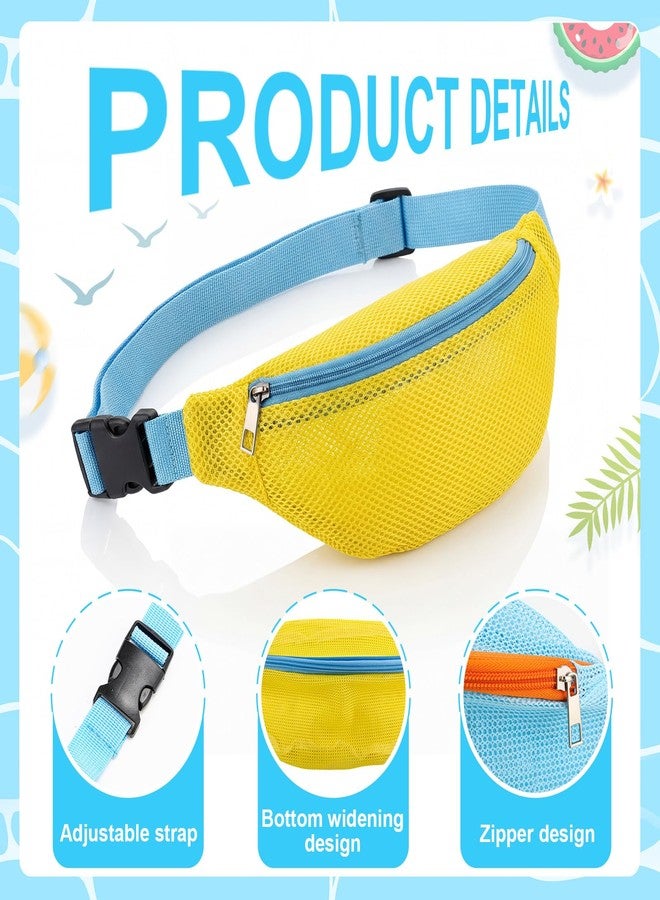 Hsei 2 Pcs Mesh Shell Bags for Beach Shelling Seashell Collecting Fanny Pack Beach Bags with Adjustable Straps for Adults Picking up Shells Rocks Collecting Holding Seashells, Yellow, Blue - Image 3
