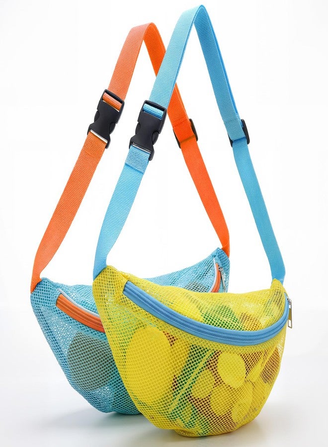 Hsei 2 Pcs Mesh Shell Bags for Beach Shelling Seashell Collecting Fanny Pack Beach Bags with Adjustable Straps for Adults Picking up Shells Rocks Collecting Holding Seashells, Yellow, Blue - Image 2