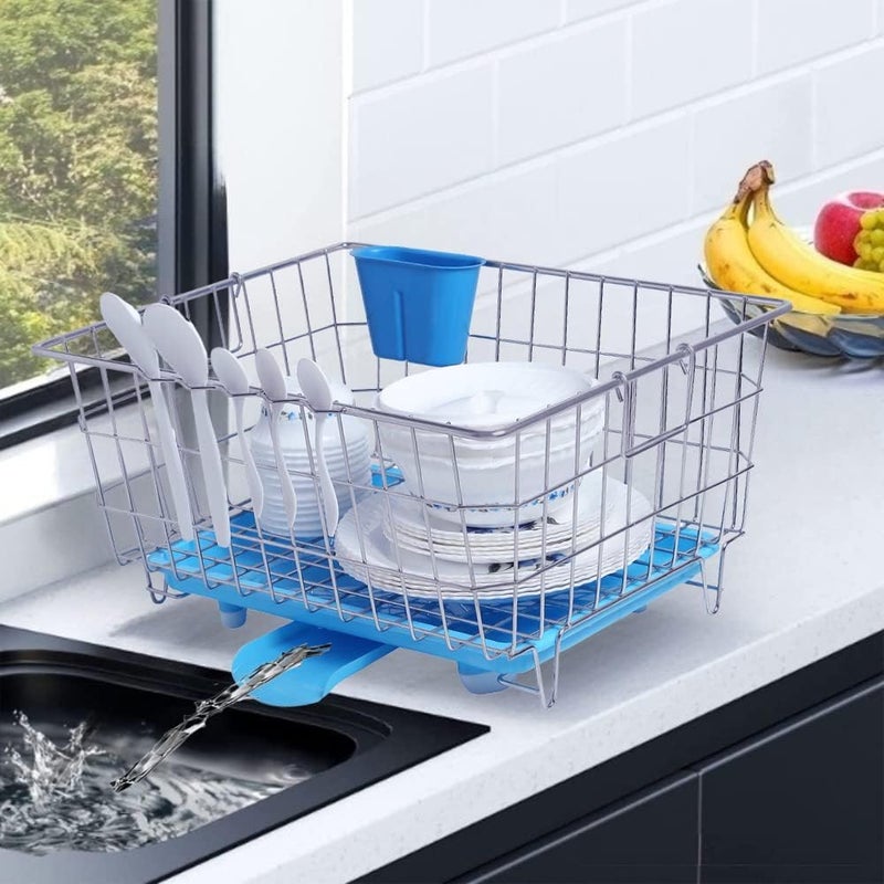 Swarni Dish Drying Rack SpaceSaving Dish Rack Dish Racks for Kitchen Counter Stainless Steel Kitchen Drying Rack with Water Strainer Tray Spoon Holder Included Blue Tray - Image 2