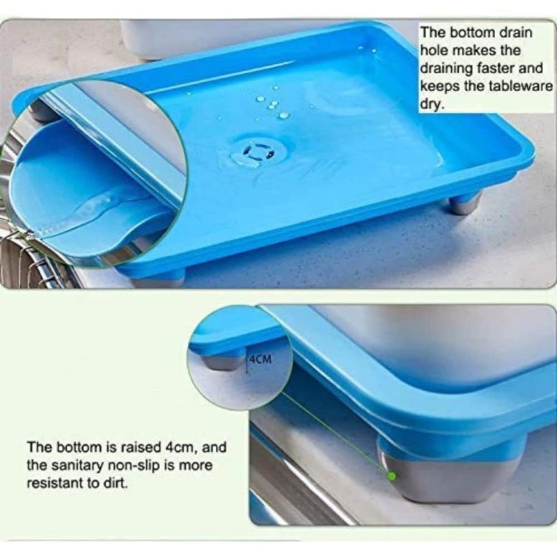 Swarni Dish Drying Rack SpaceSaving Dish Rack Dish Racks for Kitchen Counter Stainless Steel Kitchen Drying Rack with Water Strainer Tray Spoon Holder Included Blue Tray - Image 5