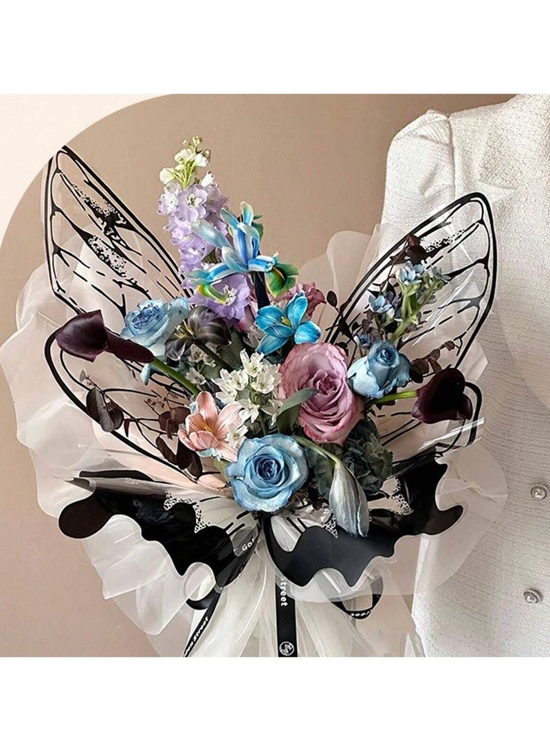 ورق بوكيه ورد بتصميم جناح فراشه باللون الاسود  4 ورق لتصميم باقه بشكل فراشه كامله مناسبه للتقديم الورد  كهديه اعياد ميلاد او تخرج ولجميع المناسبات الخاصه لاضافة لمسه مميزه الى باقة الورد - Image 2