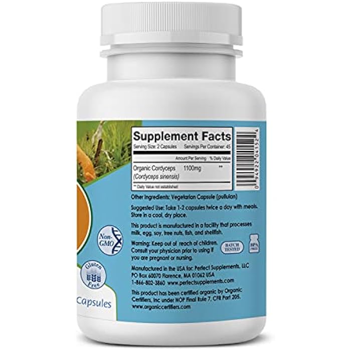 Perfect Supplements – Perfect Cordyceps – 90 Vegetable Capsules – Organic Adaptogenic Herbal Supplement – Increases Energy, Endurance & Strength - Image 2