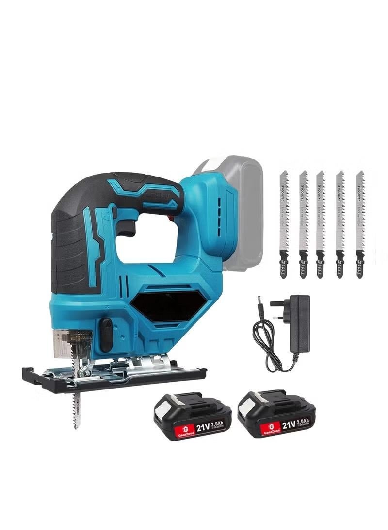 ALongDeng Cordless Jig Saw Jig saw with 2 Batteries & 6 Saw Blades Electric JigSaw Tool for Woodworking and DIY Projects - Image 1