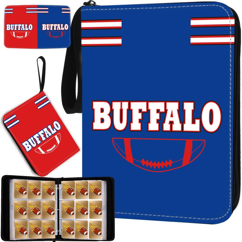 KivolFun Football Card Binder with Sleeves 900 Pocket  Buffalo Football Card Holder for Trading Cards Sports Card 3 Ring Binder Folder Football Collector Album Storage Book Case Kids Boys Girls Gift - Image 1