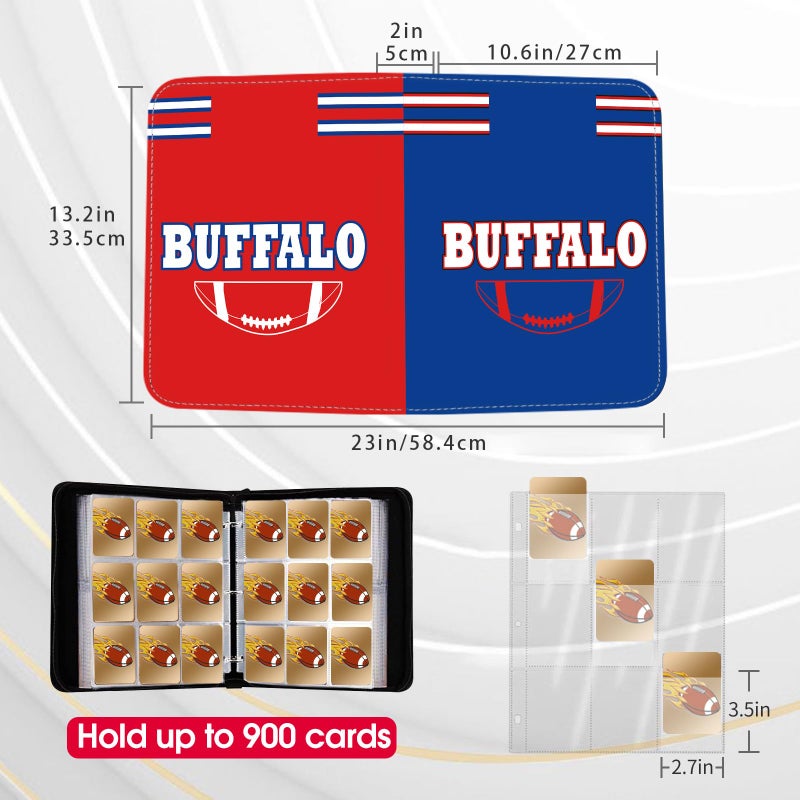 KivolFun Football Card Binder with Sleeves 900 Pocket  Buffalo Football Card Holder for Trading Cards Sports Card 3 Ring Binder Folder Football Collector Album Storage Book Case Kids Boys Girls Gift - Image 3