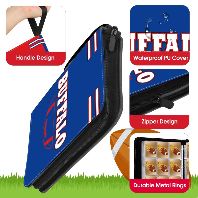 KivolFun Football Card Binder with Sleeves 900 Pocket  Buffalo Football Card Holder for Trading Cards Sports Card 3 Ring Binder Folder Football Collector Album Storage Book Case Kids Boys Girls Gift - Image 2