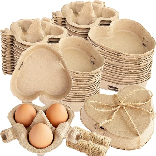 Haawooky 36 Pcs Egg Cartons,3 Count Heart Shaped Paper Pulp Egg Container,Storage Containers Holder for Valentine's Day Easter,Storing Extra Eggs - Image 1