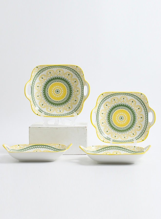 Shuer 4-Piece Hand Painted Ceramic Dinner Plates  23.7x19.6x5.2cm  - Image 1