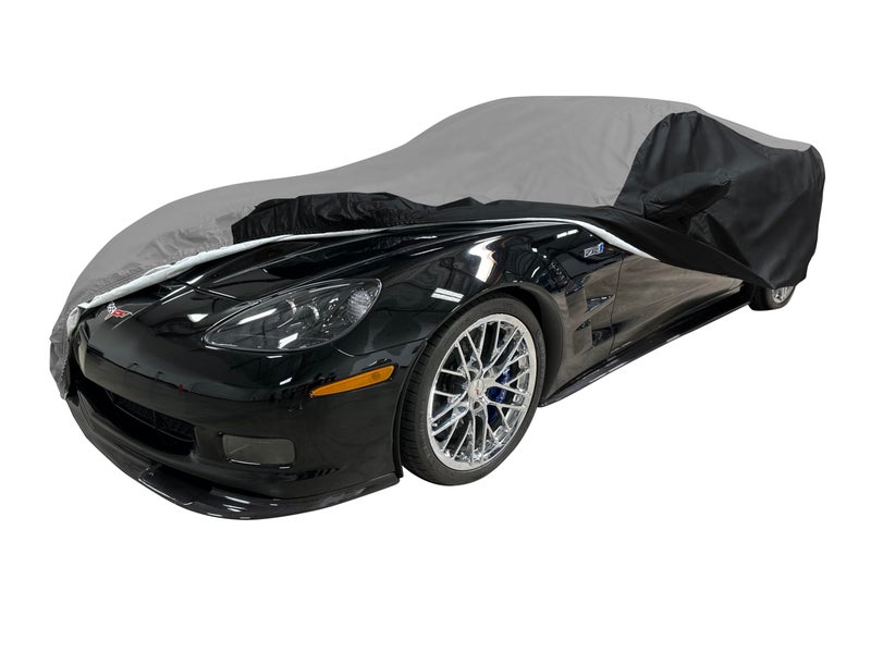 SR1 Performance C6 Corvette Ultraguard Plus Car Cover - Indoor/Outdoor Protection Water Resistant 300 Denier - Custom Fit for All 2005-2013 Corvettes (Gray/Black) - Image 2