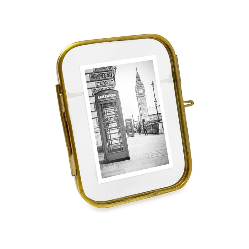Isaac Jacobs 2x3 Vintage Style  Round-Edged Brass & Glass Metal Floating Picture Frame with Locket Closure (Vertical)  Made for Tabletop Display (2x3 Vertical  Antique Gold) - Image 1