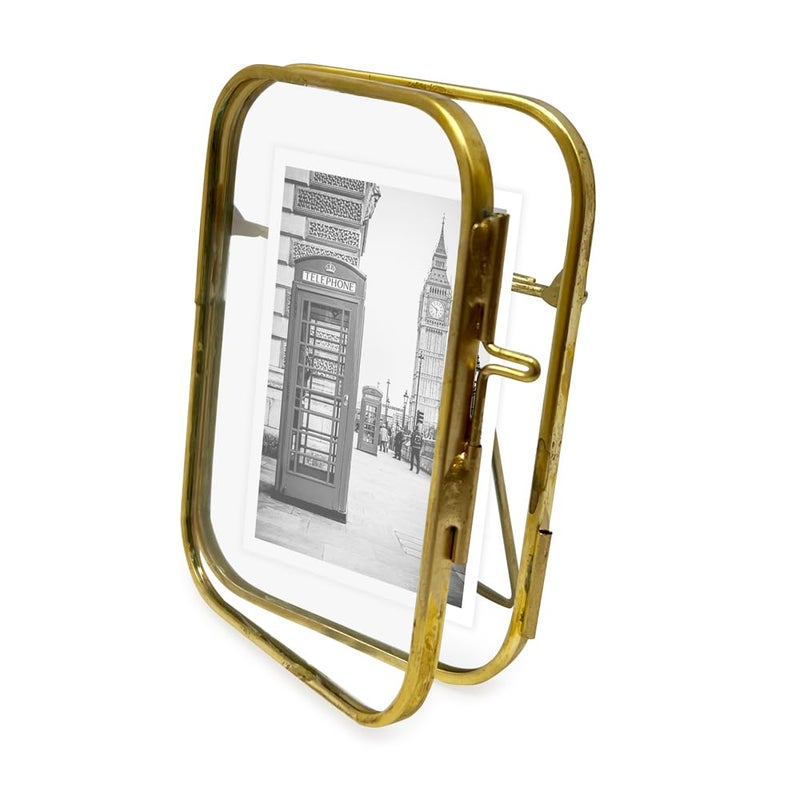 Isaac Jacobs 2x3 Vintage Style  Round-Edged Brass & Glass Metal Floating Picture Frame with Locket Closure (Vertical)  Made for Tabletop Display (2x3 Vertical  Antique Gold) - Image 4