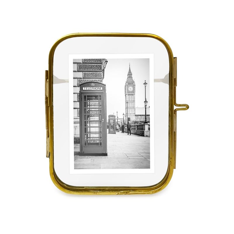 Isaac Jacobs 2x3 Vintage Style  Round-Edged Brass & Glass Metal Floating Picture Frame with Locket Closure (Vertical)  Made for Tabletop Display (2x3 Vertical  Antique Gold) - Image 2
