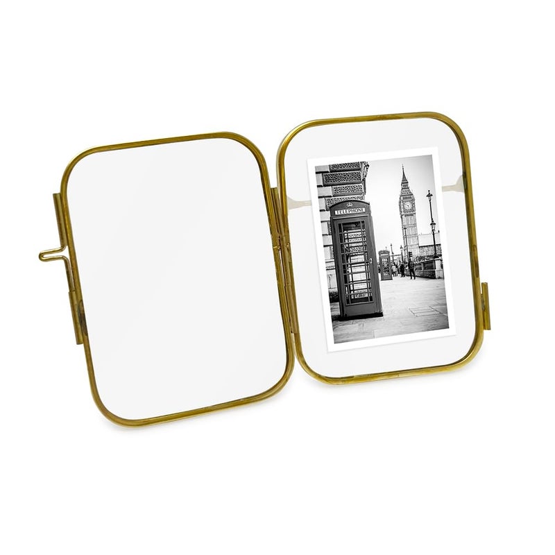 Isaac Jacobs 2x3 Vintage Style  Round-Edged Brass & Glass Metal Floating Picture Frame with Locket Closure (Vertical)  Made for Tabletop Display (2x3 Vertical  Antique Gold) - Image 5